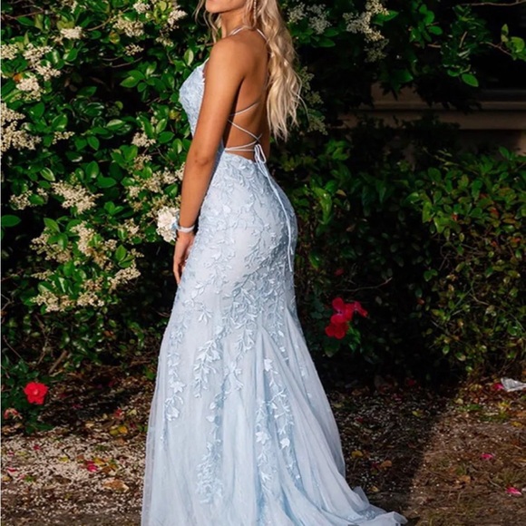 Berlinnova Mermaid Blue Long Prom Dress Backless - Picture 2 of 3